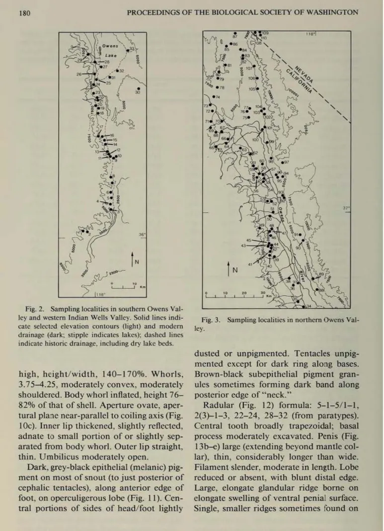 Fig_  2_  Sampling localities in SQuthem Owens  Val- Val-ley and  "''''t~m  Indian  Wells  Valley