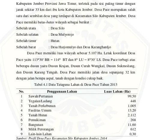 Tabel 4.1 Data Tataguna Lahan di Desa Pace Tahun 2013