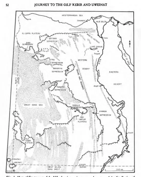 Fig. I. Map ofEgypi wen of the Nile showing major oases and scarps and the distribution of  dune fields and other sand deposits (modified from Gifford et a!., 1979) 