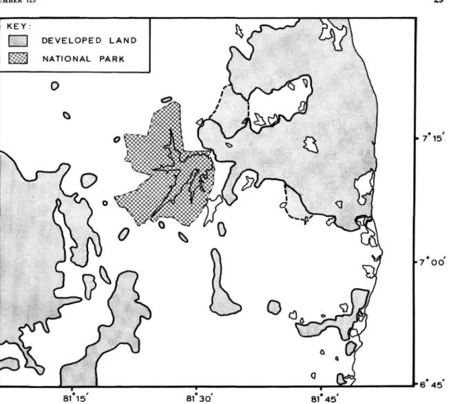 FIGURE 17.—Distribution of agricultural land in the Gal Oya region. Shaded area includes land developed as of October 1969.