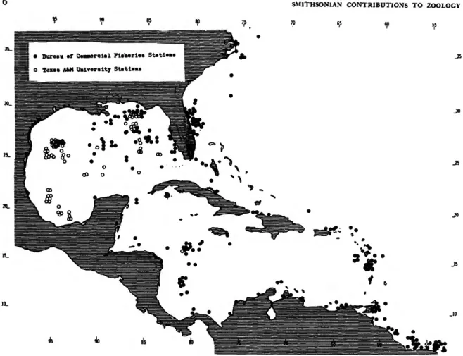 FIGURE 1.—Map showing stations at which Asteroidea were collected.