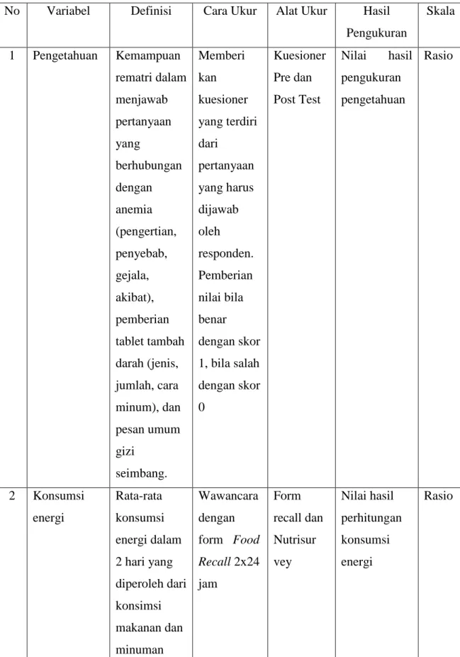 Tabel 3.1. Definisi Operasional Variabel Penelitian  No  Variabel  Definisi  Cara Ukur  Alat Ukur  Hasil 