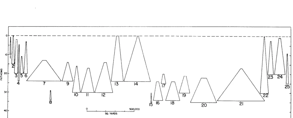 Fig,  20.  Depth-area distribution of Addu  lagoon patch reefs and knolls. 