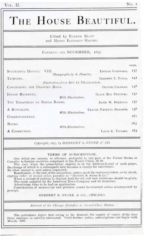 Fig. 22 Table of contents from The House Beautiful listing Olive May Percival’s 