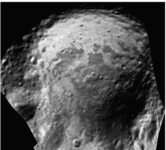 Fig. 6. Mosaic centered on Psyche crater (5.3 km diameter, north to the top; 143963632- 143963632-143963818).