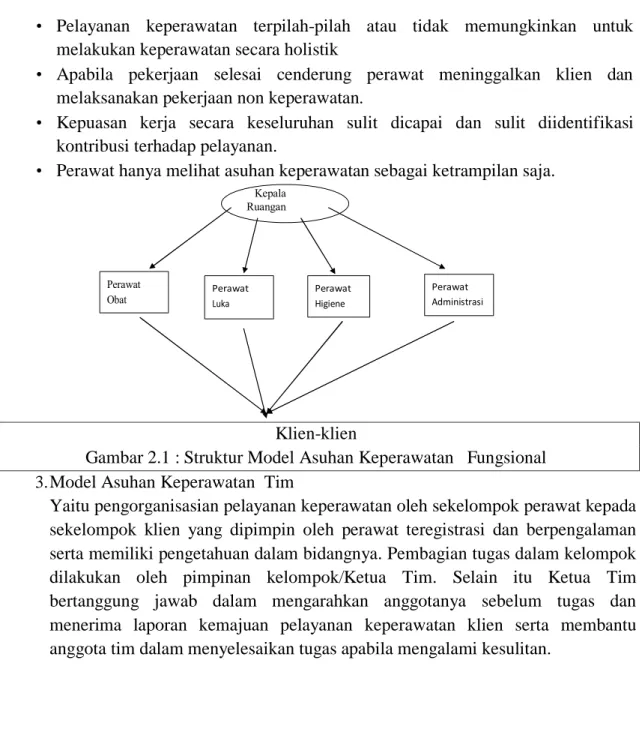 Gambar 2.1 : Struktur Model Asuhan Keperawatan   Fungsional   3.  Model Asuhan Keperawatan  Tim 