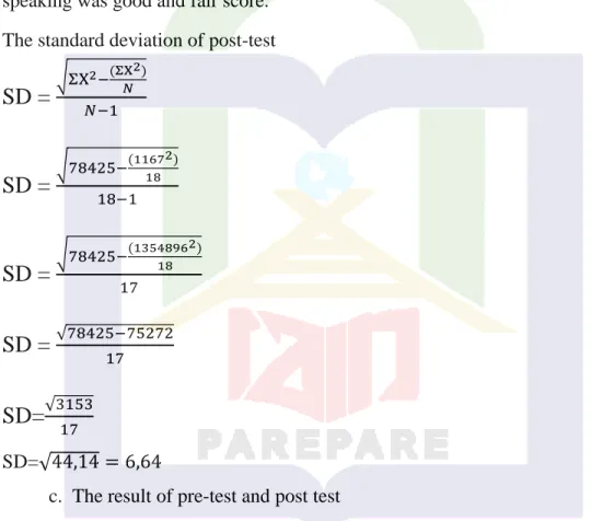 Table 4.7 the mean score and standard deviation of pre-test and post-test 