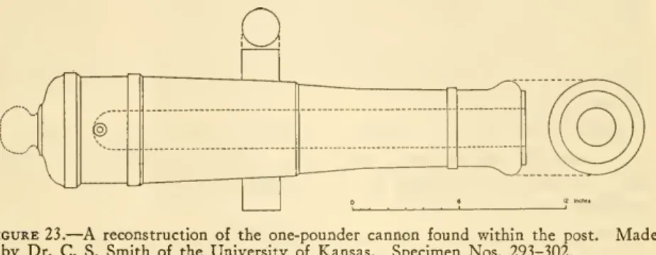 Figure 23. — A reconstruction of the one-pounder cannon found v/ithin the post. Made by Dr
