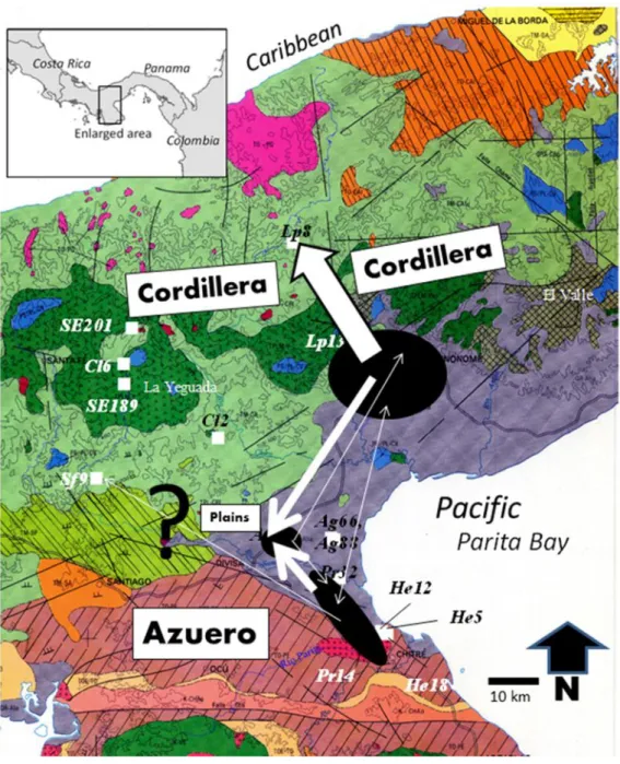 Figure 7. Geological map of central Panama with the reconstructed ceramic production and distribution patterns.