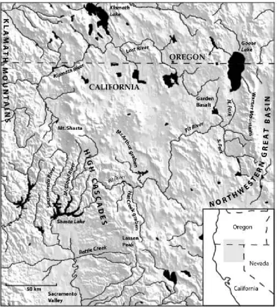 Figure 1. Map showing the upper Sacramento River drainage and other geographical features discussed in the text