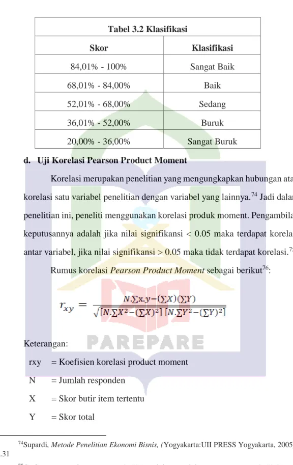 Tabel 3.2 Klasifikasi 