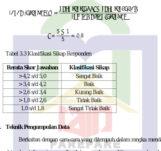 Tabel 3.3 Klasifikasi Sikap Responden  