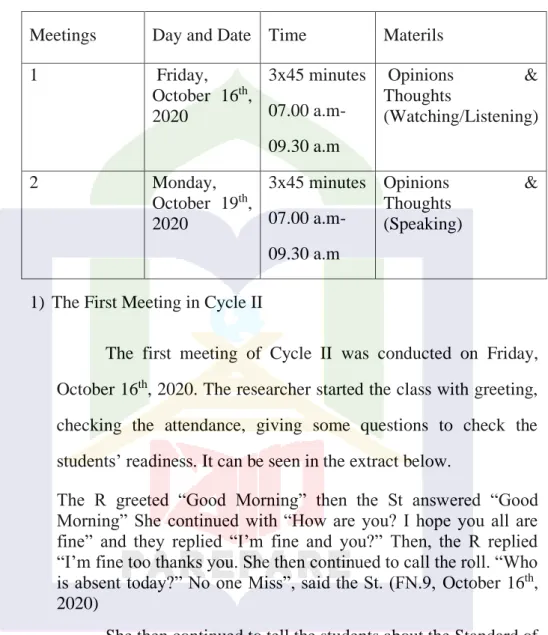 Table 4.6. The schedules of Cycle II 