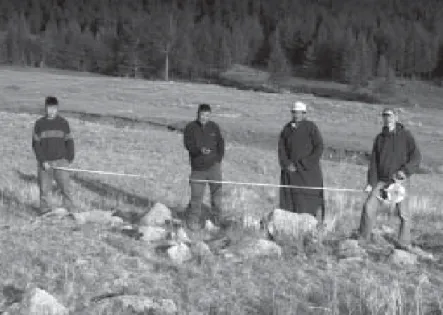 Figure 1: 2005 Survey Team. From left: T. Amgalangtugs, B. Erdene, D Tumer, and D. Adara.