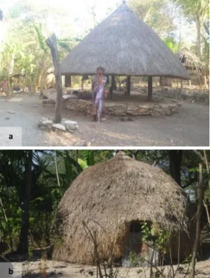 Figure 1. The Traditional House of Boti  a) Lopo (house for men), and b) Ume kbubu (House for 