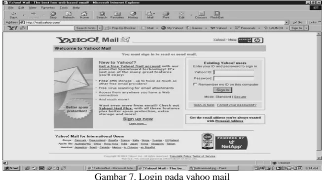 Gambar 7. Login pada yahoo mail  