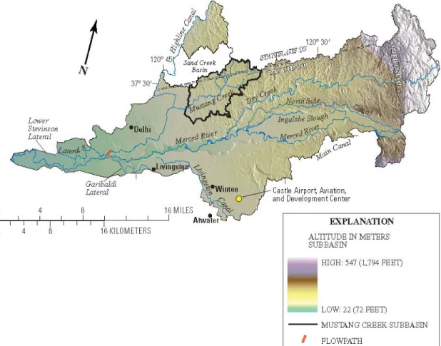 Figure 5. The Lower Merced River Basin, from Gronberg and Kratzer (2007). Water flow is  from east to west