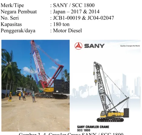 Gambar 3. 4. Crawler Crane SANY / SCC 1800 Tabel 3. 3. Spesifikasi SANY / SCC 1800 Main Performance data of SCC1800 Crawler Crane Performance