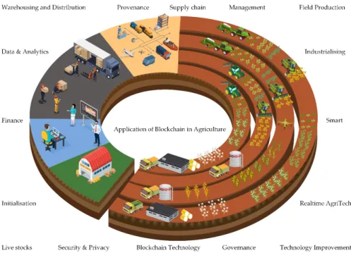 Figure 6. Application of blockchain in various verticals of the agriculture domain. 