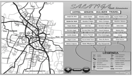 Gambar 8 menjelaskan Peta Salatiga. Dalam Aplikasi peta, para useruntuk berinteraktif yaitu dengan cara mencari lokasi kuliner, hotel, tempat wisatayang ingin mereka ketahui