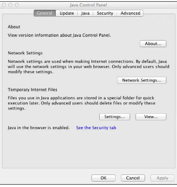 FIGURE 2-5: Another incarnation of the Java Control Panel.