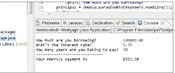 FIGURE 3-1: A run of this chapter’s text-based mortgage program.