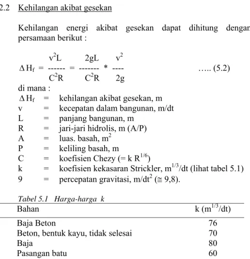 Tabel 5.1   Harga-harga  k 