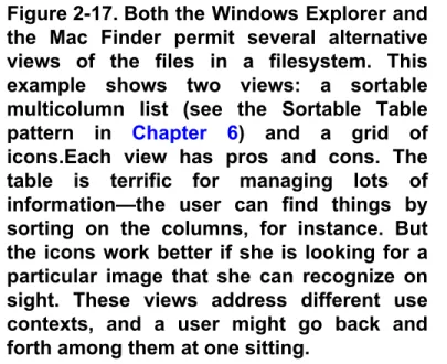 Figure 2-17. Both the Windows Explorer and the Mac Finder permit several alternative views of the files in a filesystem