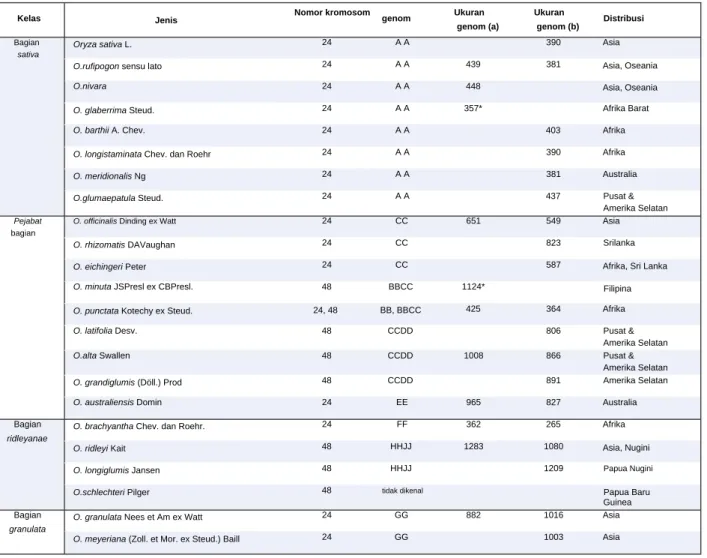 Tabel  1.  Klasifikasi  dan  sebaran  23  spesies  dalam  genus  Oryza