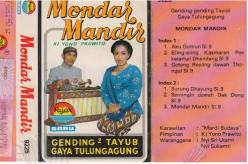 Gambar 5. Mondar-Mandir, gending karya Yono Prawito dalam rekaman   gending tayub dalam rekaman kaset di studio Fajar Semarang 
