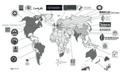 Figure 3.1 Sustainability assessment systems around the world (Berardi, 2011).