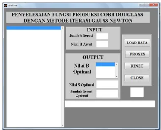 Gambar 4.1 Tampilan program Cobb Douglas dengan metode iterasi Gauss Newton 
