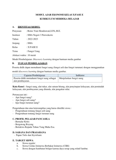 MODUL AJAR EKONOMI KELAS X/FASE E KURIKULUM MERDEKA BELAJAR