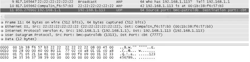 Gambar 13 : Hasil  capture Wireshark pada penerimaan teks oleh komputer. 