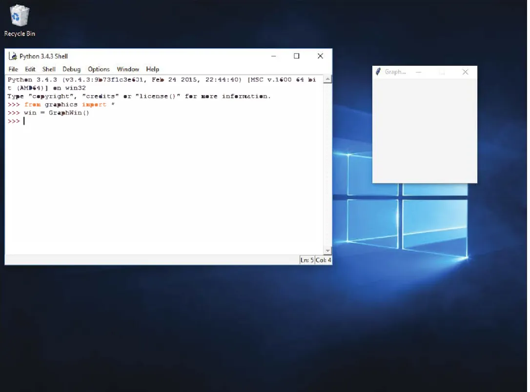 Figure 4.1:  Screen shot with a Python shell and a GraphWin 