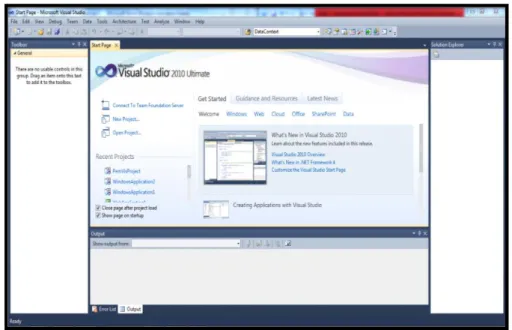 Gambar 2.7. Halaman Awal Microsoft Visual Studio 2010  3.  Selanjutnya, klik menu File – New – Project 