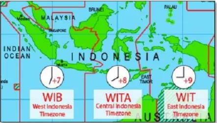 Gambar 4. Pembagian Zona waktu di Indonesia  (Sumber: https:// berbagaireviews.com) 