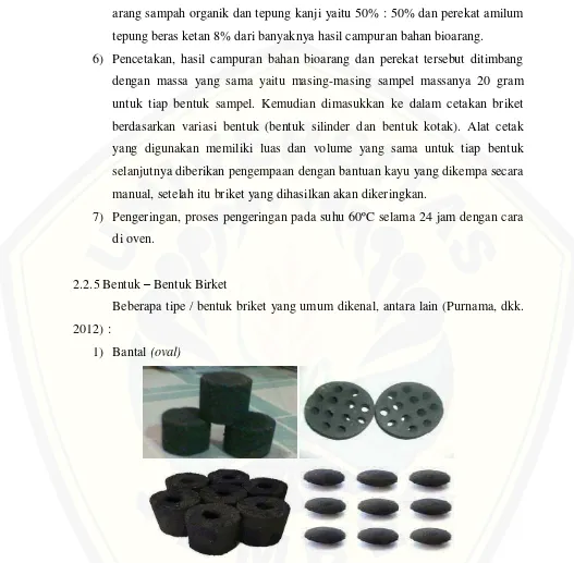 Gambar 2.4 Briket Bantal (oval), Sarang Tawon (honeycomb), Silinder (cylinder), 