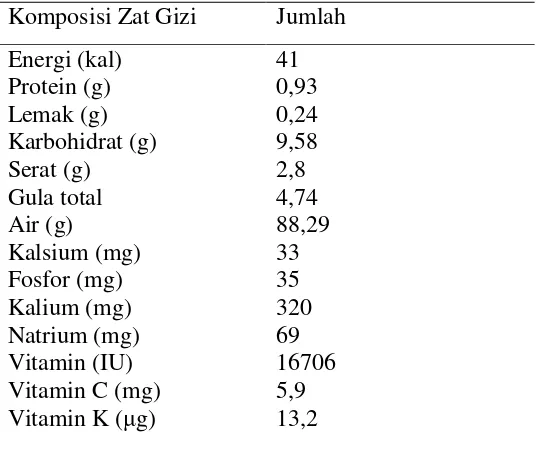 Tabel 1. Komposisi Zat Gizi Wortel per 100 gram Berat Basah 