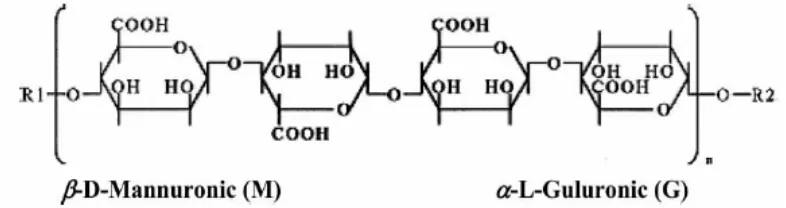 Gambar 2.2.  Struktur kimia alginat (Bhat dan Aminabhavi, 2007) 