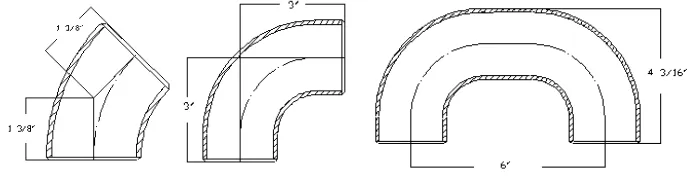 Gambar 3.7 Elbow 45o , Elbow 90o dan U turn 