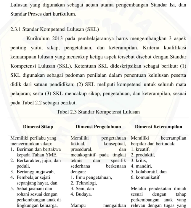 Tabel 2.3 Standar Kompetensi Lulusan 