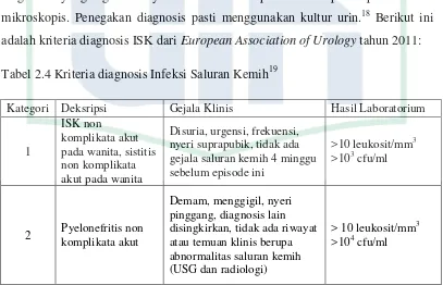 Tabel 2.4 Kriteria diagnosis Infeksi Saluran Kemih19 