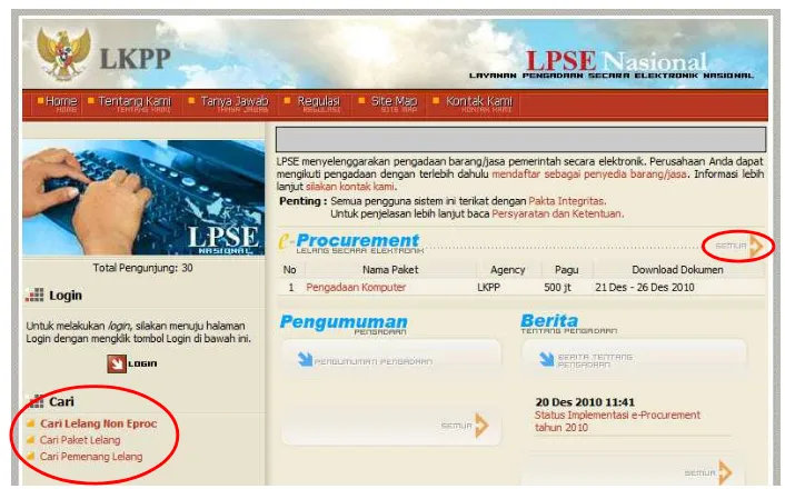 Gambar Halaman Muka LPSE (Pengumuman Lelang) 