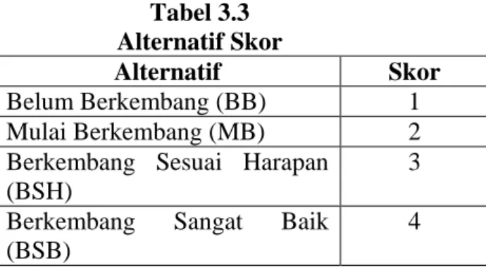 Tabel 3.3  Alternatif Skor 