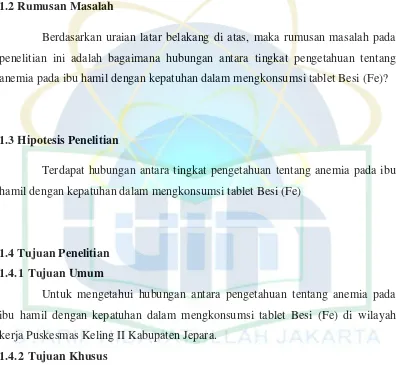 tablet Besi (Fe) di wilayah kerja Puskesmas Keling II Kabupaten Jepara. 