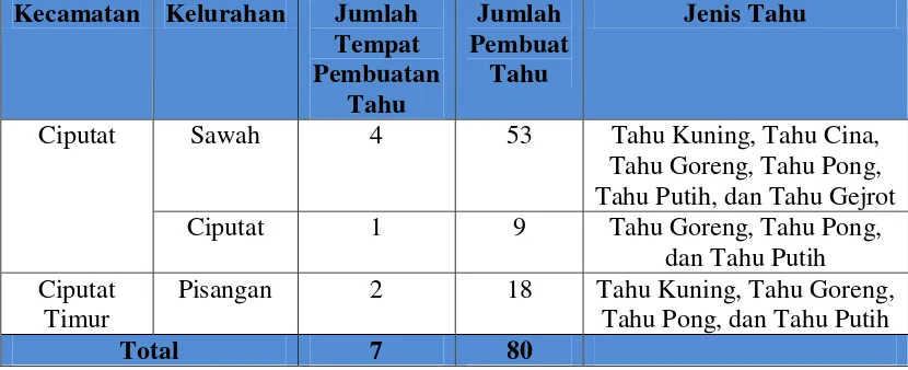Tabel 5.1 Distribusi Jumlah Pembuat Tahu dan Jenis Tahu yang Diproduksi 