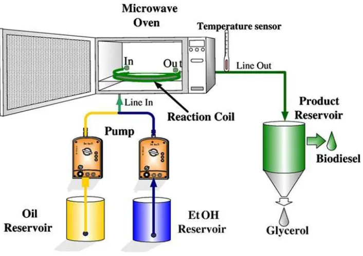 Gambar 1.7: Diagram Alir Proses Produksi Biodiesel dengan metode berbantukan microwave (Motasemi & Ani, 2012)  