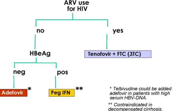 Gambar 4. Penatalaksanaan hepatitis B kronik pada koinfeksi HIV-HBV. Obat mana yang digunakan2 