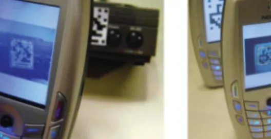 Fig. 3. Examples of “Seeing-Is-Believing” (SiB) [McCune et al. 2005, 2009]. A phone running SiB scans the barcode of a target device to capture its cryptographic information